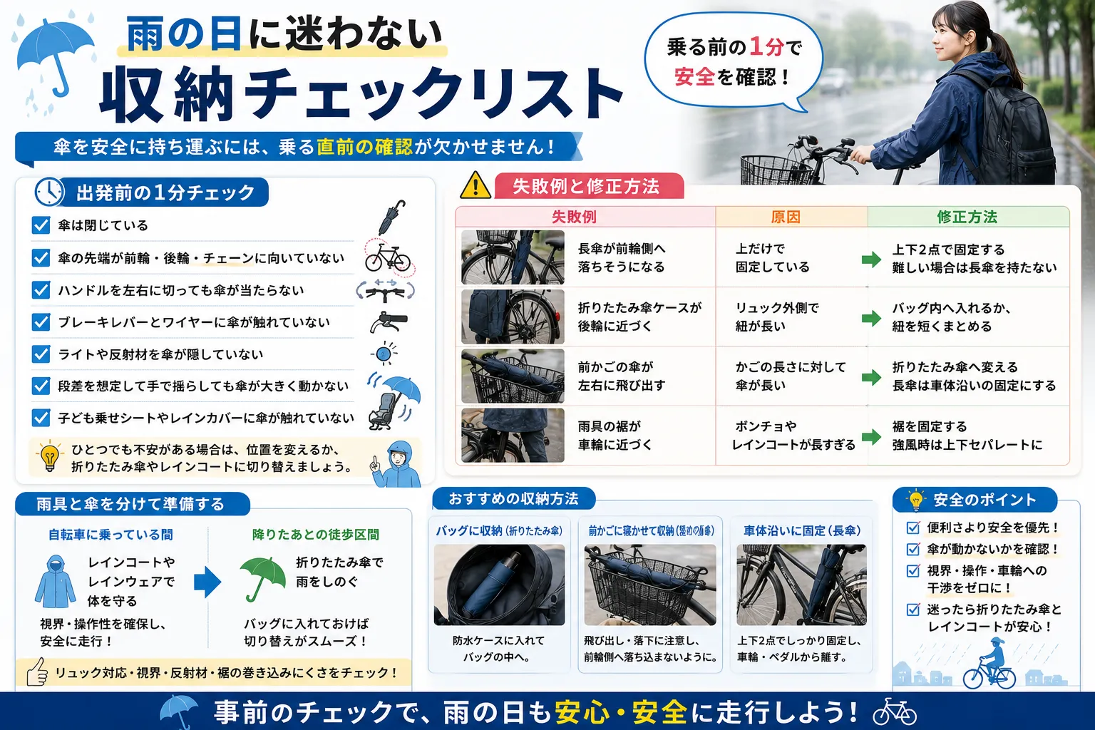 雨の日に自転車で傘を持ち運ぶ前の安全チェックリスト
