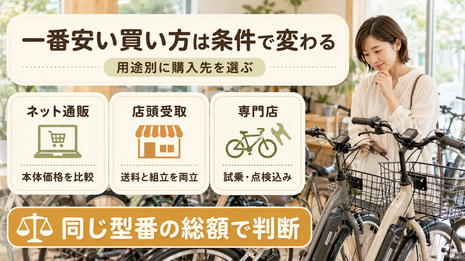 電動自転車の一番安い買い方を用途別に判断する早見表