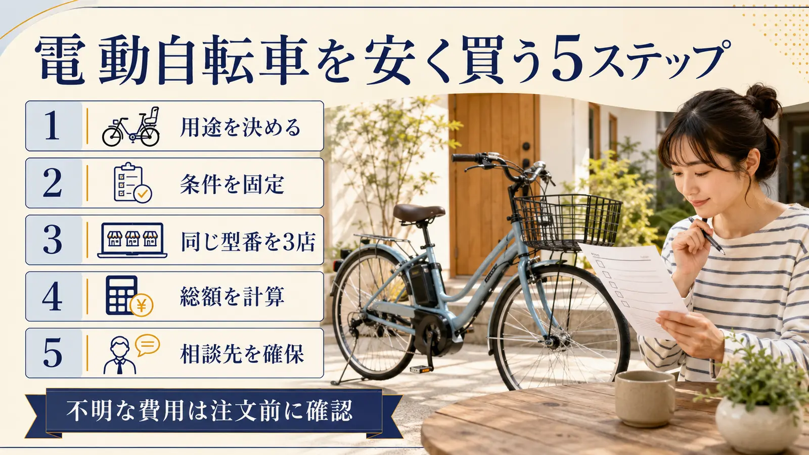 電動自転車を安く買うために用途から総額まで確認する5ステップ