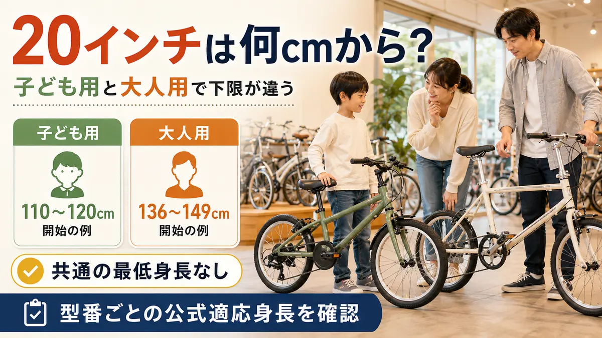 子ども用と大人用20インチ自転車の公式適応身長の違い