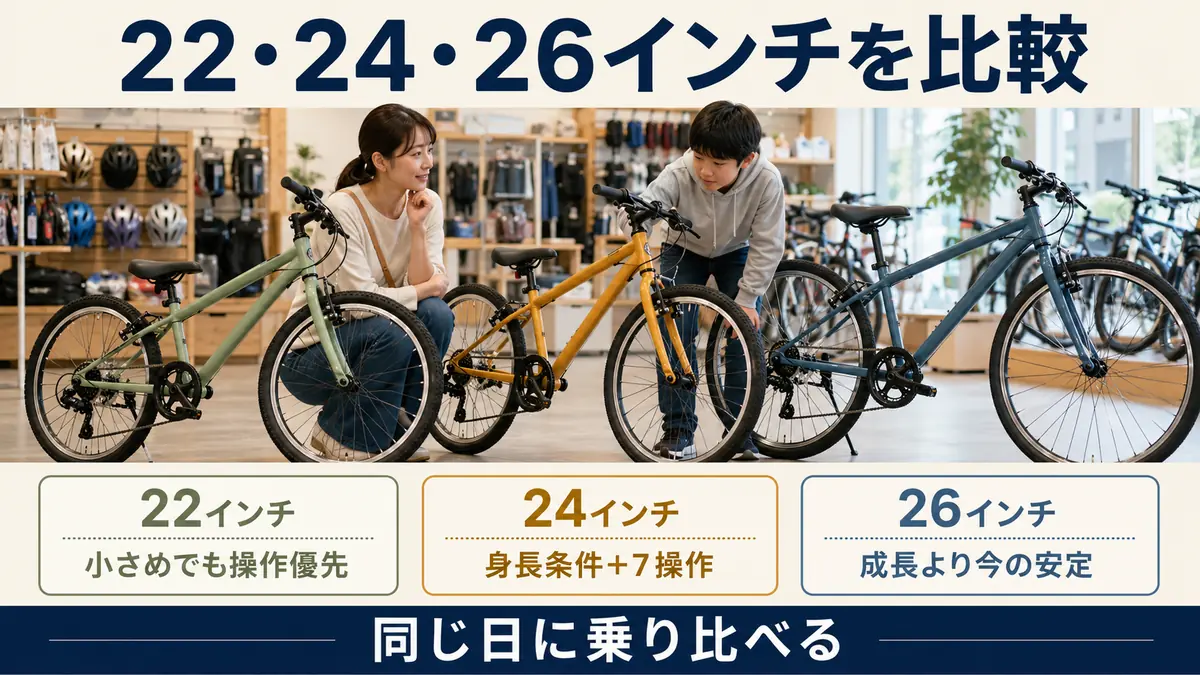 22・24・26インチ自転車を現在の体格と操作で比較する方法