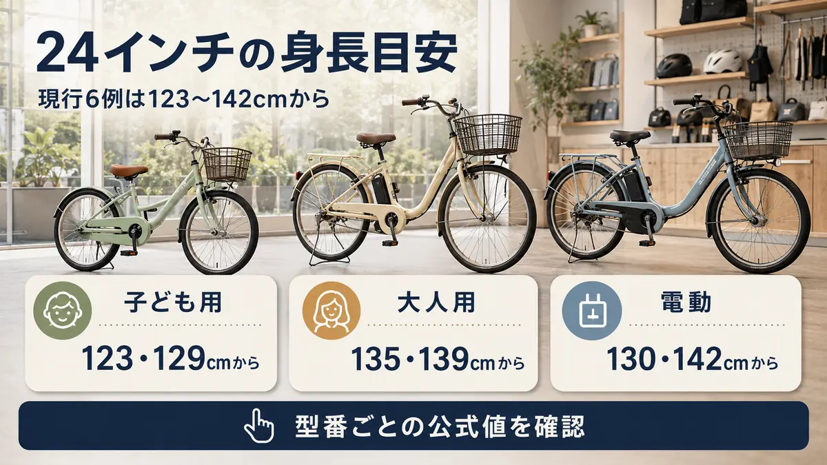 24インチ自転車の現行公式6モデルを子ども用・大人用・電動で比較