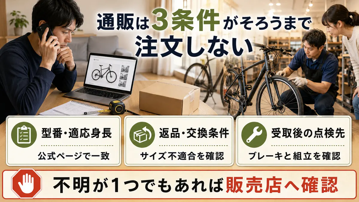 26インチ自転車を通販で買う前の確認手順と停止条件