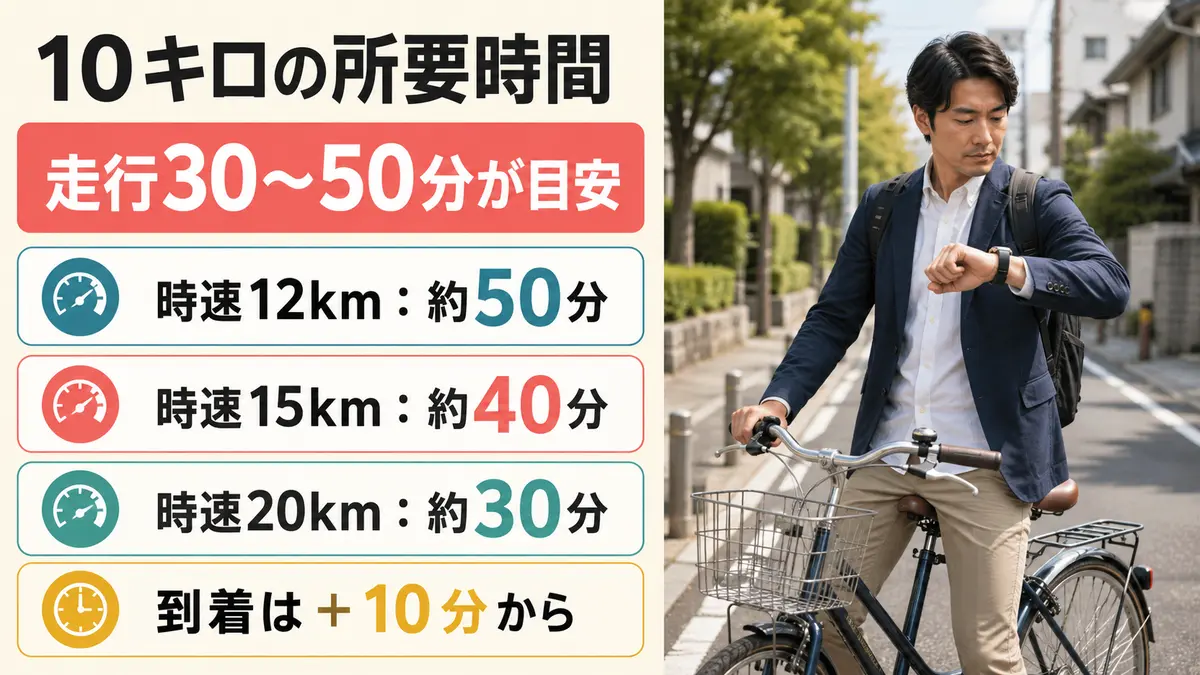 自転車で10キロ走る速度別の所要時間