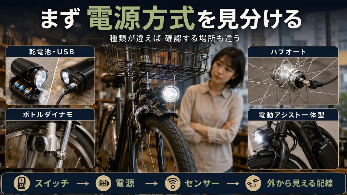 自転車ライト4種類と最初に確認する場所