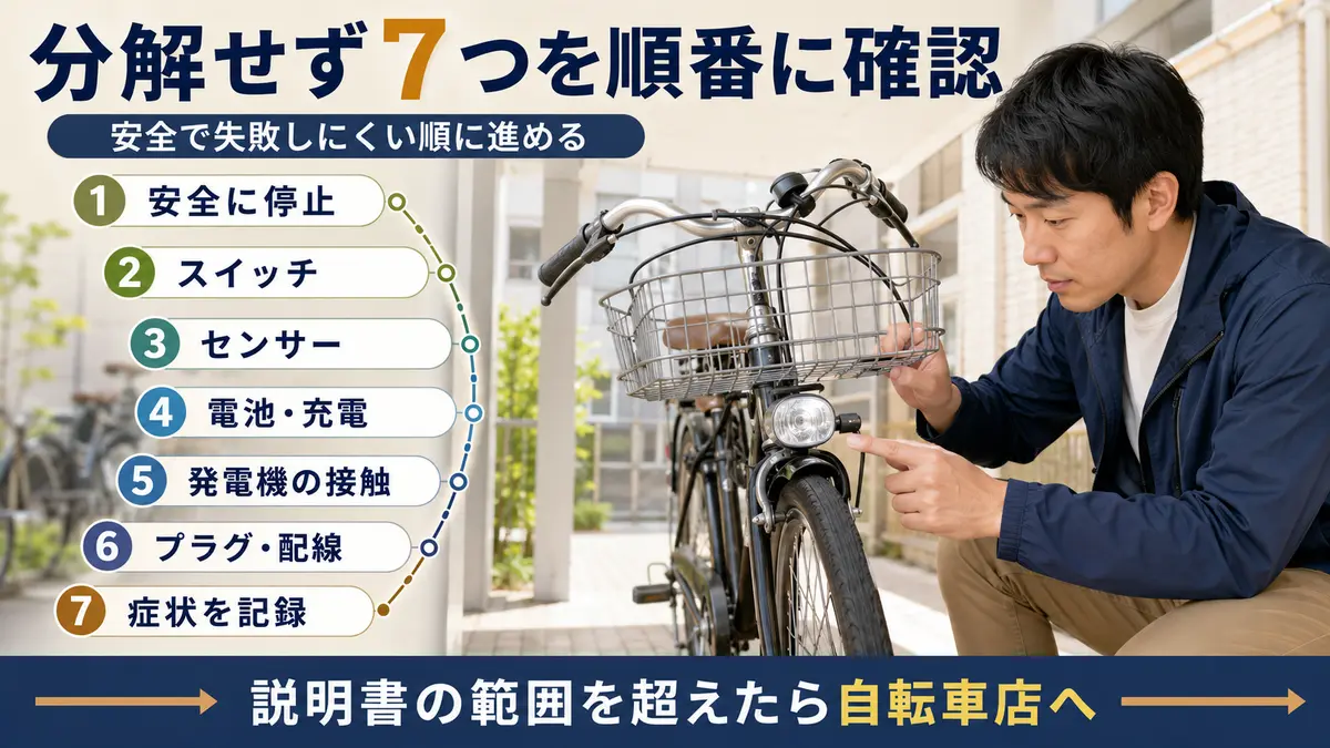 自転車ライトを分解せずに確認する7つの手順