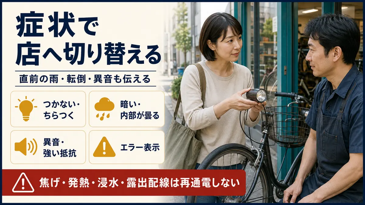 自転車ライトの症状別に修理へ切り替える基準