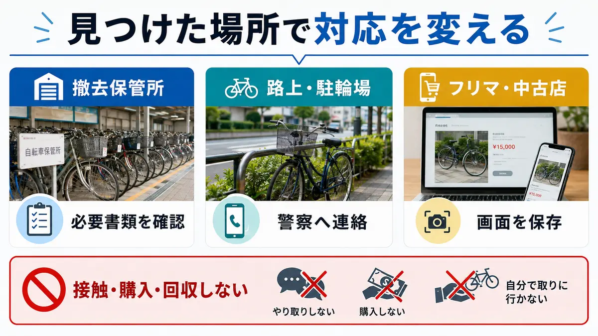 盗難自転車を見つけた場所別の安全な連絡先
