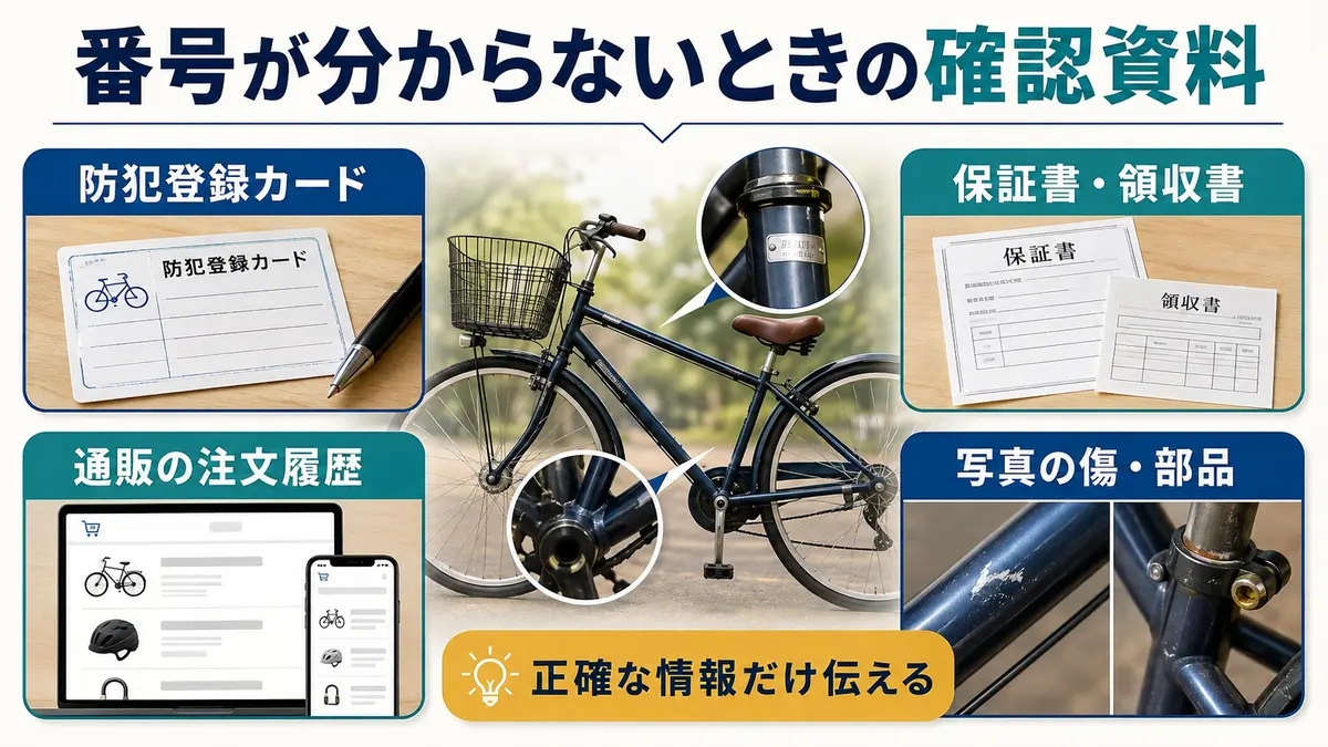 防犯登録番号と車体番号を確認する資料一覧