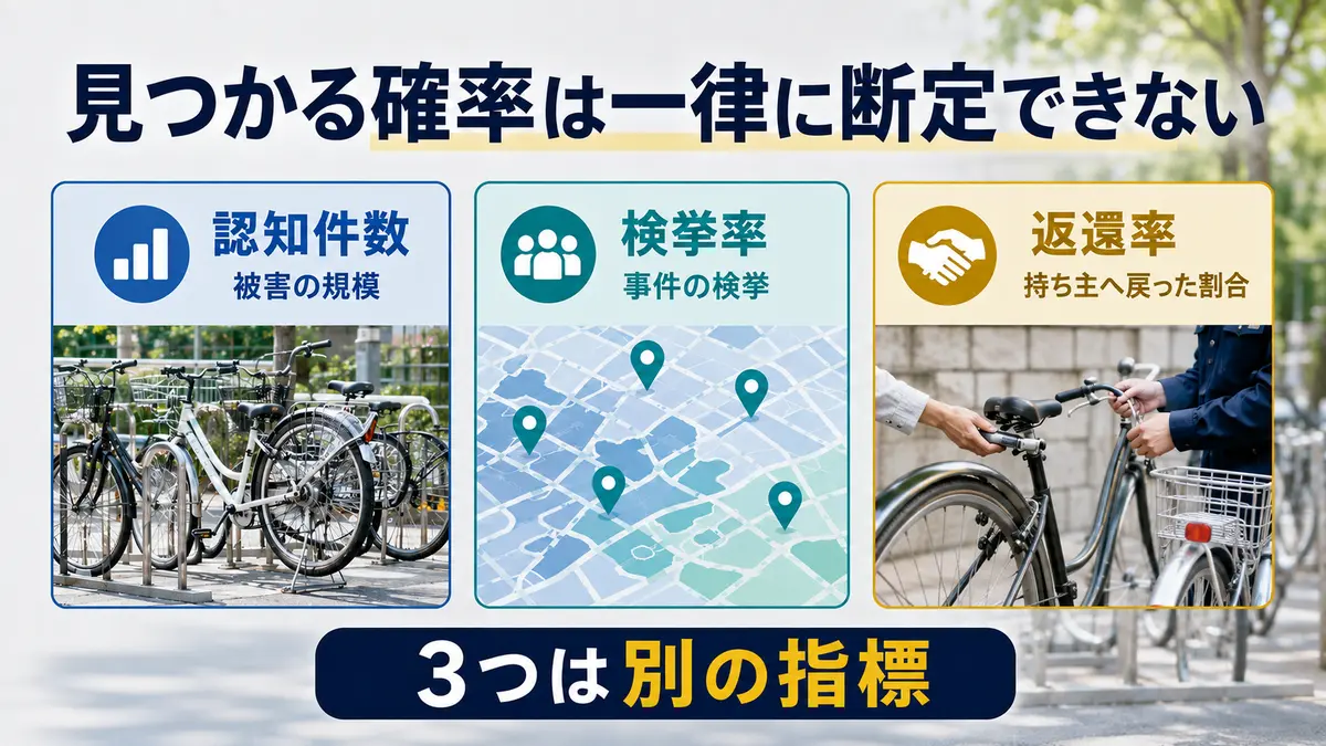 自転車盗難の認知件数・検挙率・返還率の違い