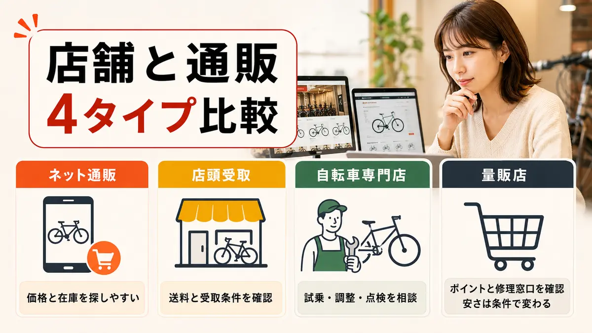 ブリヂストン自転車をネット通販・店頭受取・専門店・量販店で比較する早見図