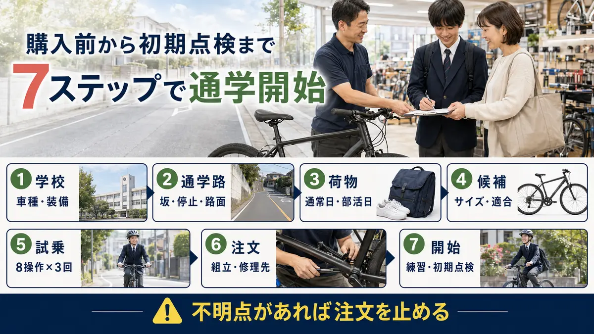 学校確認から初期点検までクロスバイク通学を始める7ステップ