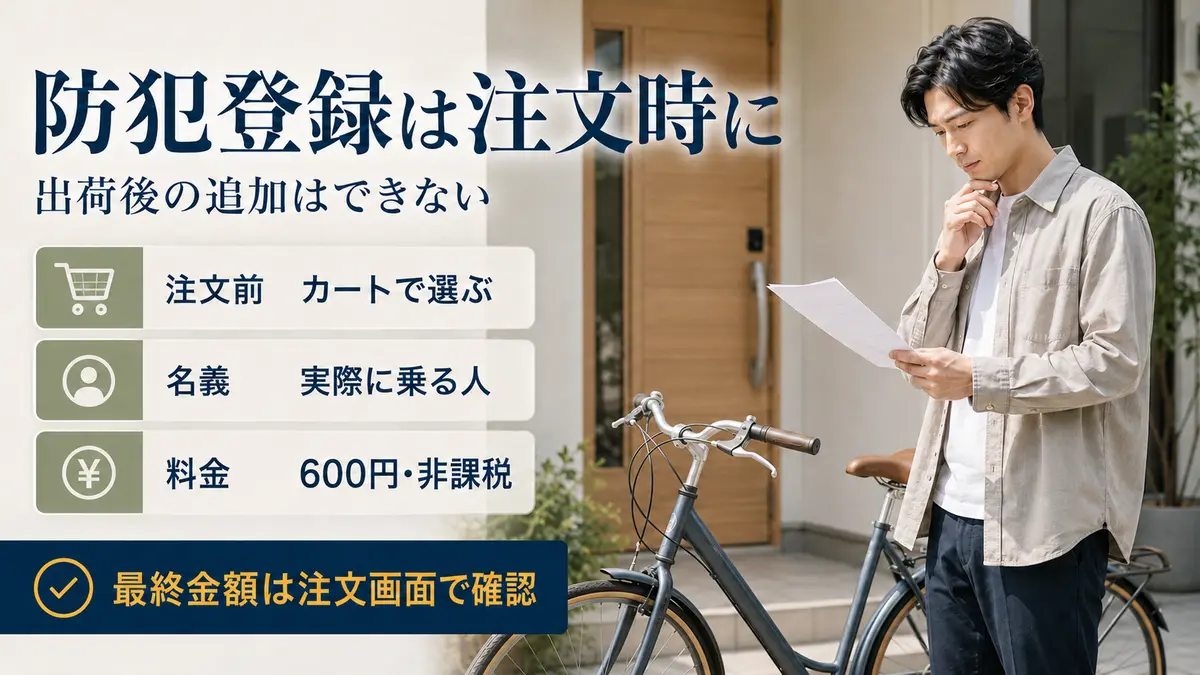 サイマの防犯登録を注文時に申し込む流れと料金を示す画像