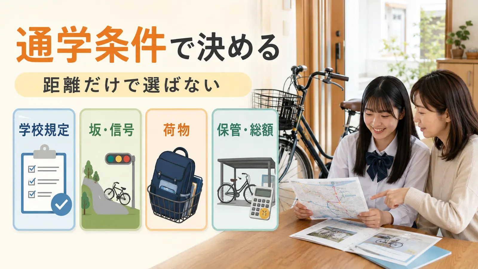 高校生の通学条件からおすすめ自転車を選ぶ早見表