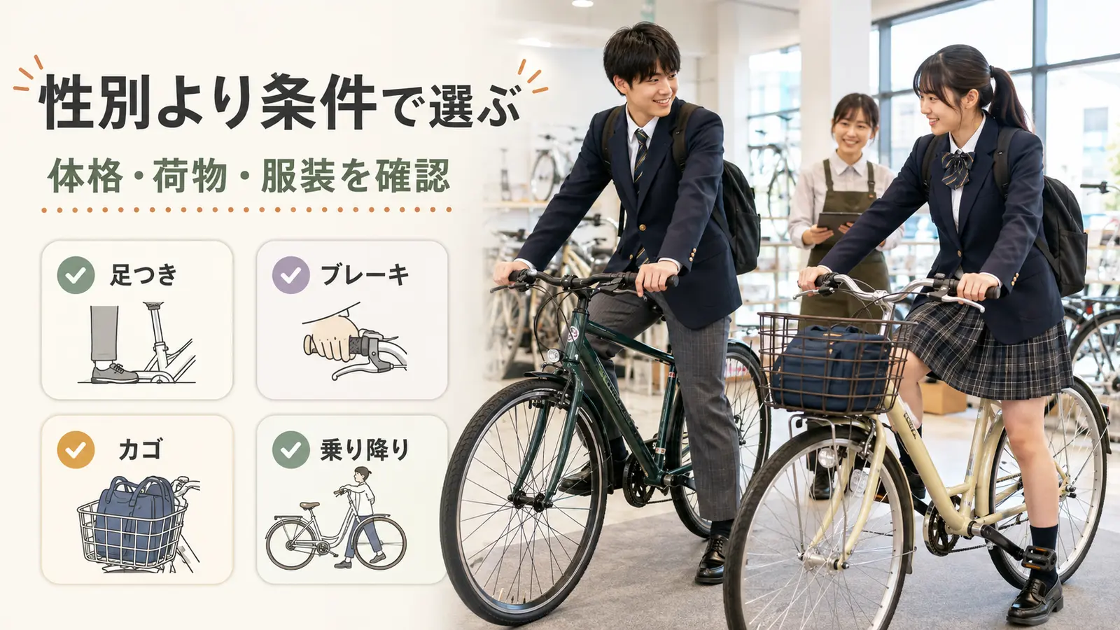 高校生の自転車を性別ではなく体格や荷物と服装で選ぶ方法