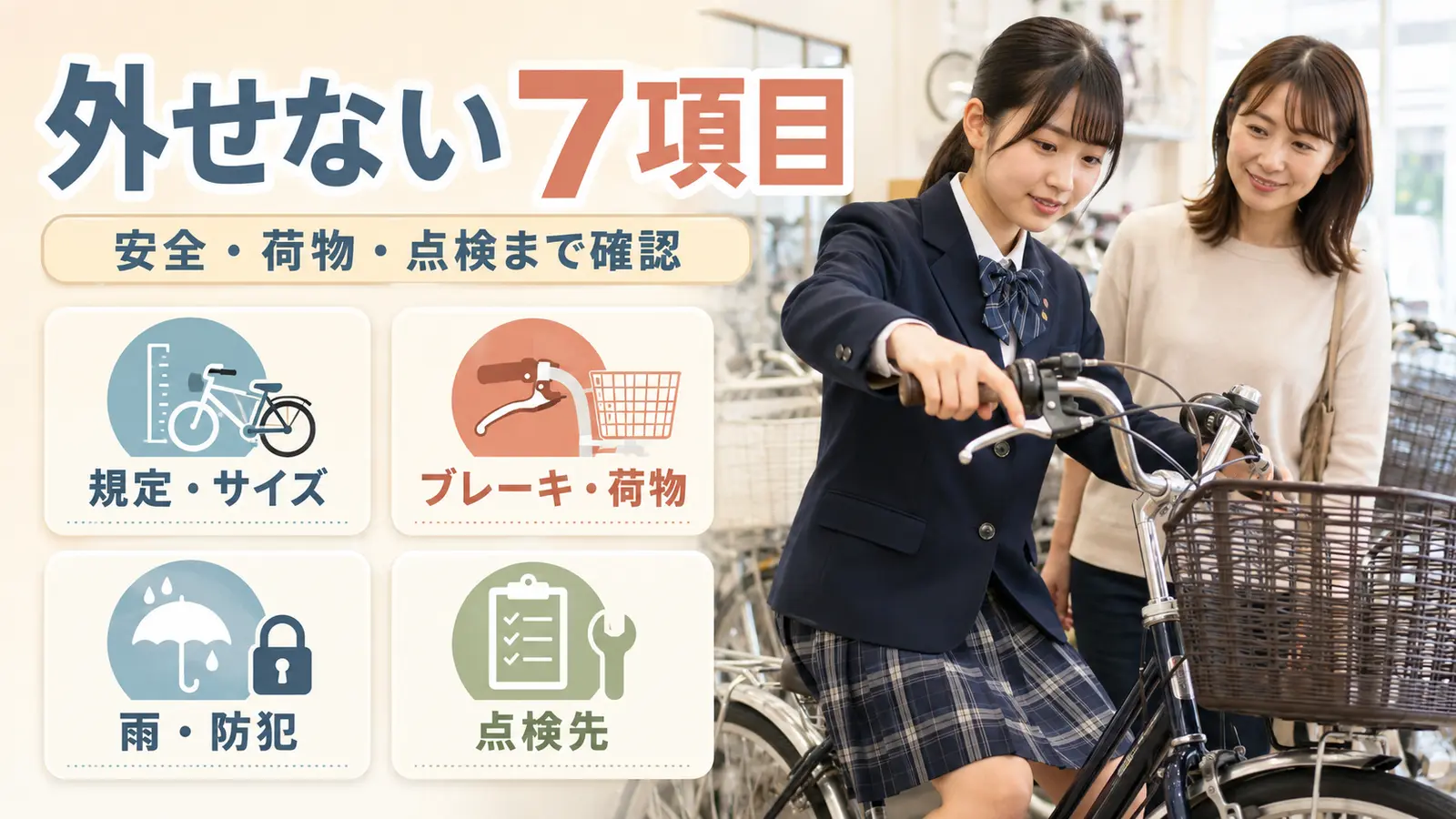 高校生の通学自転車で確認するサイズや装備など7項目