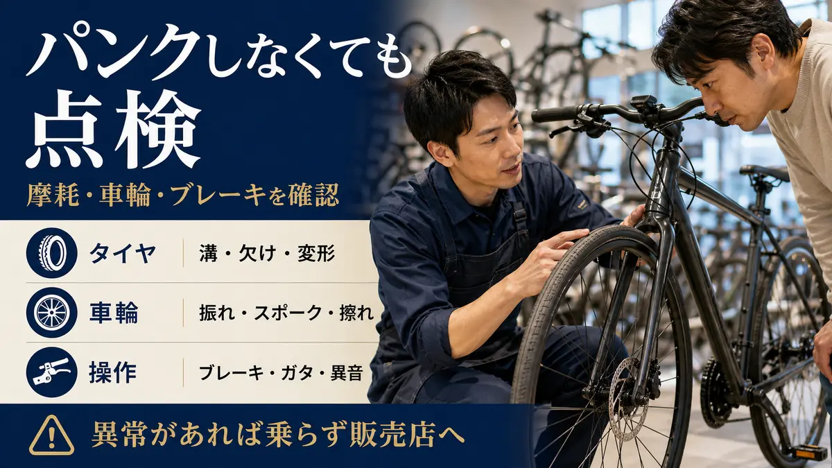 パンクしない自転車の乗車前点検と異常時の相談基準