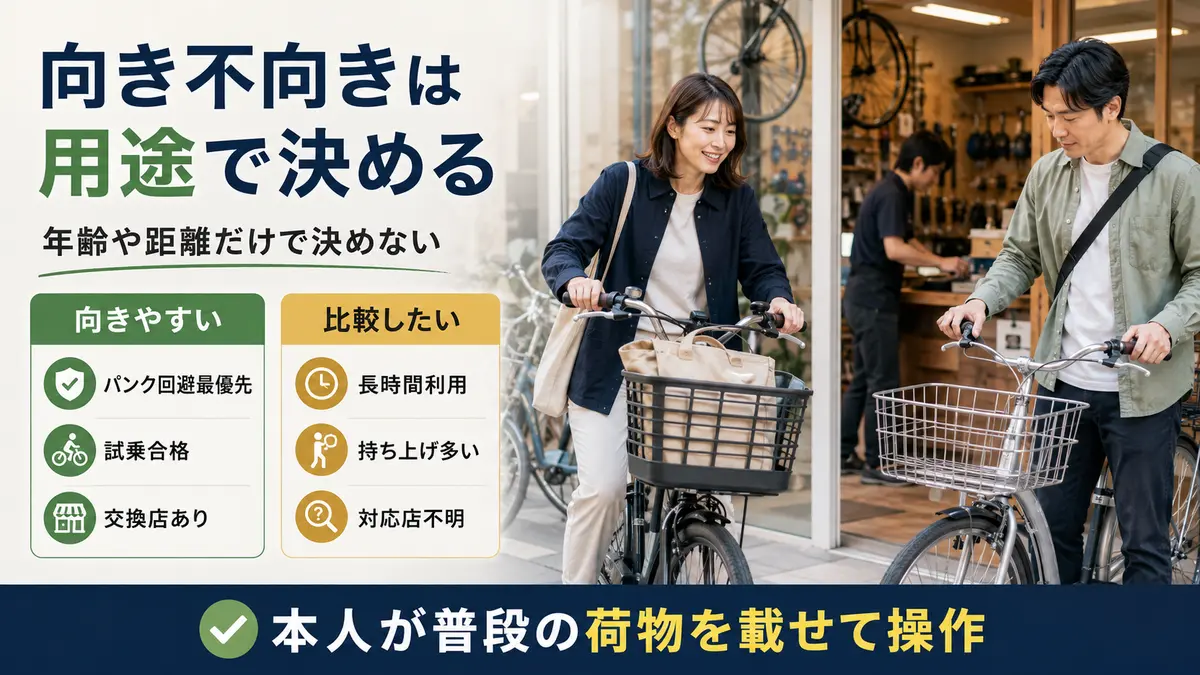 パンクしない自転車が向く人と耐パンクを比較したい人の判断表