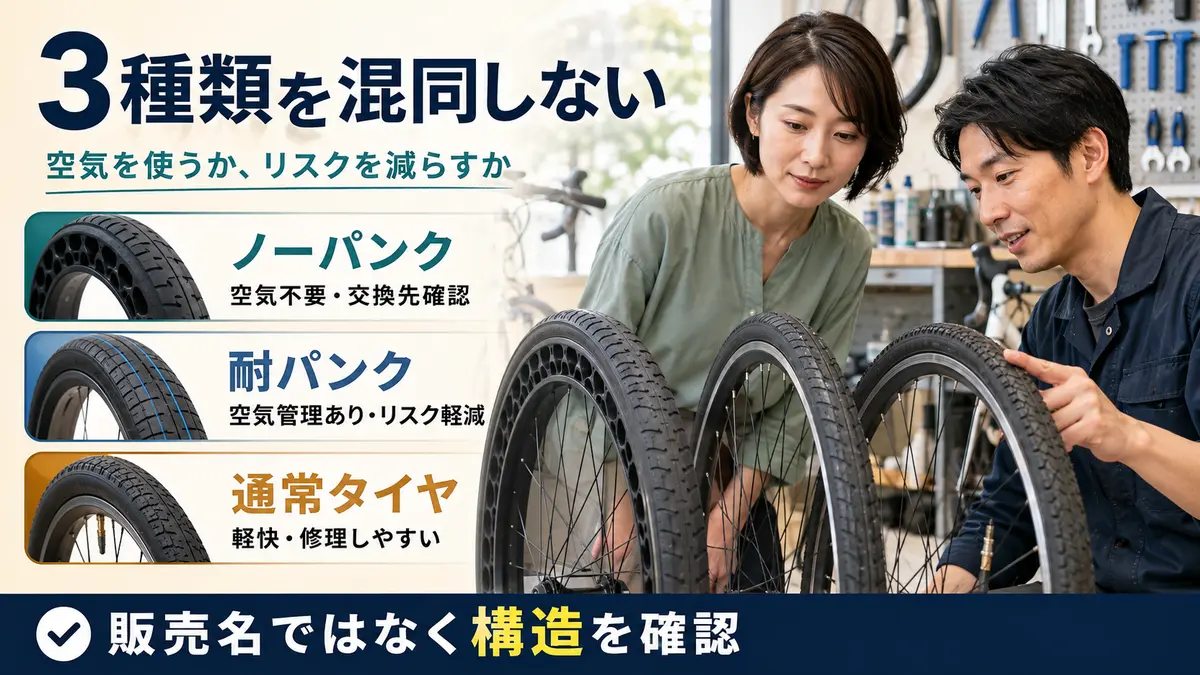 ノーパンク・耐パンク・通常タイヤの構造と使い方の違い