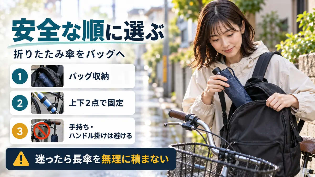 自転車で傘を安全に持ち運ぶ方法を優先順で比較