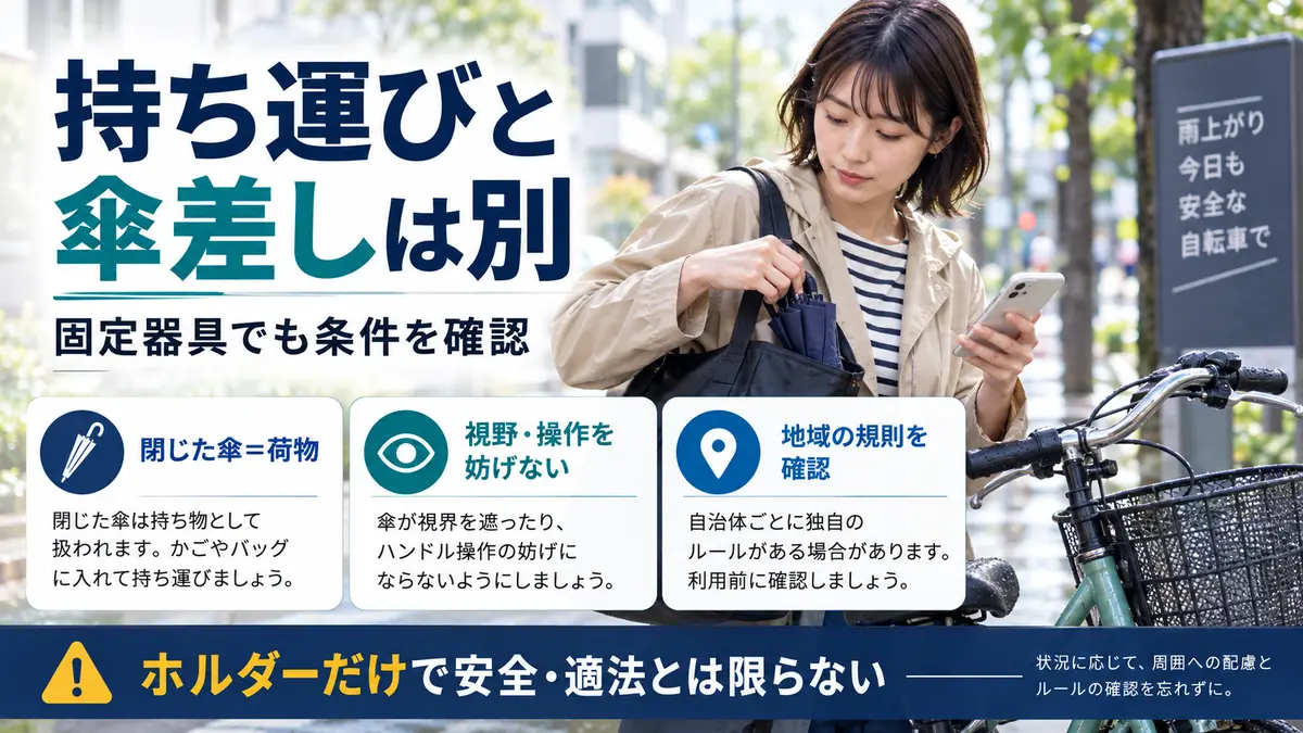 閉じた傘の持ち運びと傘差し運転の違法リスクの違い